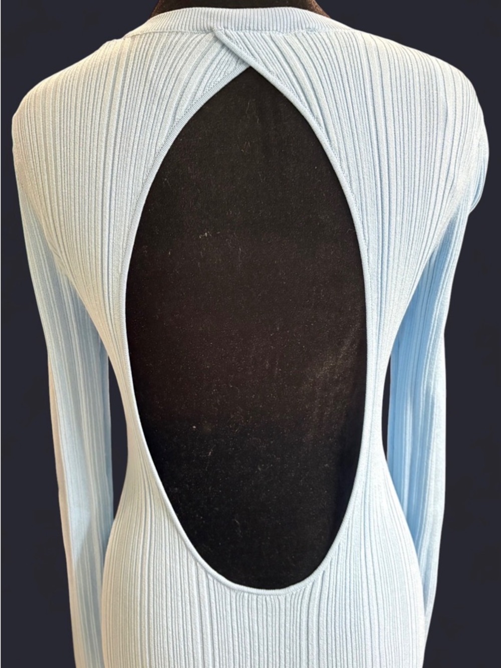 Zara Light Blue Ribbed Knit Open-Back Dress